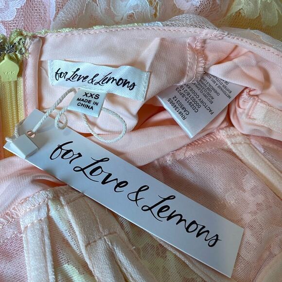 For Love & Lemons Blossom Floral Lace Sheer Multi Pink and Yellow Dress Sz XXS - Picture 11 of 12